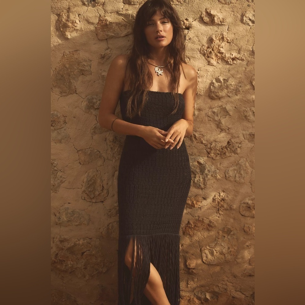 NWT! Celandine Strapless Crochet Fringe-Trim Knit Dress in Raspberry ☀️ - Picture 7 of 15